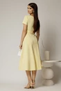Rochie midi galbena cu maneca scurta si curea in talie cu adaos de viscoza, 2, dyfashion.ro