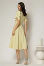 Rochie midi galbena de ocazie cu aplicatie in talie cu margele si maneci decupate, 2, dyfashion.ro