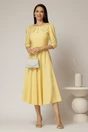Rochie midi galbena de ocazie cu nasturi pe bust si guler cu broderie si margele, 3, dyfashion.ro