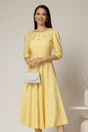 Rochie midi galbena de ocazie cu nasturi pe bust si guler cu broderie si margele, 1, dyfashion.ro