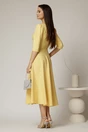Rochie midi galbena de ocazie cu nasturi pe bust si guler cu broderie si margele, 2, dyfashion.ro