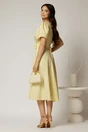 Rochie midi galbena de ocazie cu pliuri pe bust si cordon detasabi cu flori, 2, dyfashion.ro