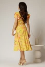 Rochie midi galbena de zi cu imprimeuri forale si volanase la maneci, 2, dyfashion.ro