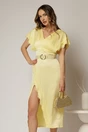 Rochie midi galbena din satin cu insertii de dantela, 1, dyfashion.ro