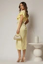 Rochie midi galbena din satin cu insertii de dantela, 2, dyfashion.ro