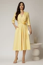 Rochie midi galbena din stofa in clos cu floare in talie, 3, dyfashion.ro
