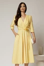 Rochie midi galbena din stofa in clos cu floare in talie, 1, dyfashion.ro