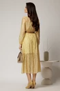 Rochie midi galbena din tencel cu buline si funda la decolteu, 2, dyfashion.ro