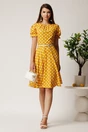 Rochie midi galbena din viscoza in clos cu buline si curea in talie, 3, dyfashion.ro