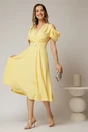 Rochie midi galbena din voal in clos cu decupaje la umeri si cordon in talie, 3, dyfashion.ro