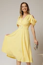 Rochie midi galbena din voal in clos cu decupaje la umeri si cordon in talie, 1, dyfashion.ro