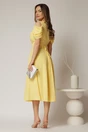 Rochie midi galbena din voal in clos cu decupaje la umeri si cordon in talie, 2, dyfashion.ro