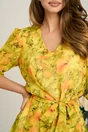 Rochie midi galbena din voal in clos cu imprimeu si cordon in talie, 3, dyfashion.ro