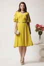 Rochie midi galbena din voal in clos cu volane la maneci si curea in talie, 3, dyfashion.ro