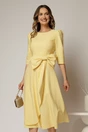 Rochie midi galbena funda ampla pe talie decolteu rotund maneci trei sferturi, 1, dyfashion.ro