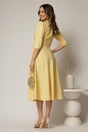 Rochie midi galbena funda ampla pe talie decolteu rotund maneci trei sferturi, 2, dyfashion.ro