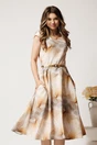 Rochie midi gri cu bej in clos cu buzunare si curea in talie, 1, dyfashion.ro