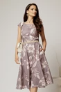 Rochie midi gri cu flori bej in clos cu buzunare si curea in talie, 1, dyfashion.ro
