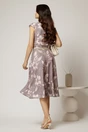 Rochie midi gri cu flori bej in clos cu buzunare si curea in talie, 2, dyfashion.ro
