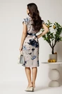 Rochie midi gri cu imprimeuri albastre si cordon in talie, 2, dyfashion.ro