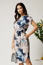Rochie midi gri cu imprimeuri albastre si cordon in talie, 1, dyfashion.ro
