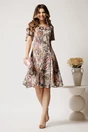 Rochie midi gri cu roz din voal in clin cu fir lurex si decupaje la decolteu, 3, dyfashion.ro
