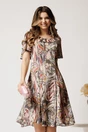 Rochie midi gri cu roz din voal in clin cu fir lurex si decupaje la decolteu, 1, dyfashion.ro
