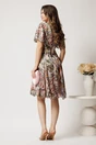 Rochie midi gri cu roz din voal in clin cu fir lurex si decupaje la decolteu, 2, dyfashion.ro