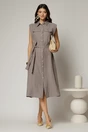Rochie midi gri din bumbac fara maneci cu cordon in talie, 3, dyfashion.ro
