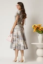 Rochie midi gri din viscoza cu flori albe in clos cu maneci scurte, 2, dyfashion.ro