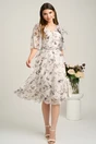 Rochie midi gri din voal cu imprimeuri si floare maxi pe bust- Viada, 4, dyfashion.ro