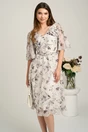 Rochie midi gri din voal cu imprimeuri si floare maxi pe bust- Viada, 1, dyfashion.ro