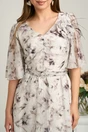 Rochie midi gri din voal cu imprimeuri si floare maxi pe bust- Viada, 3, dyfashion.ro