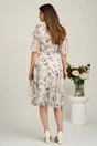 Rochie midi gri din voal cu imprimeuri si floare maxi pe bust- Viada, 2, dyfashion.ro