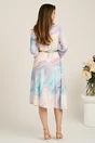 Rochie midi gri in clos din stofa cu imprimeu turcoaz si curea in talie, 2, dyfashion.ro