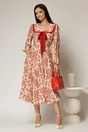 Rochie midi imprimeu floral bordo cu guler evidentiat cu volanas, 3, dyfashion.ro