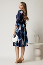 Rochie midi in clos din triplu voal cu imprimeuri albastre si cordon in talie, 2, dyfashion.ro