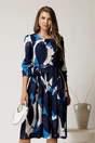 Rochie midi in clos din triplu voal cu imprimeuri albastre si cordon in talie, 1, dyfashion.ro