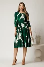Rochie midi in clos din triplu voal cu imprimeuri verzi si cordon in talie, 3, dyfashion.ro