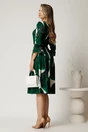 Rochie midi in clos din triplu voal cu imprimeuri verzi si cordon in talie, 2, dyfashion.ro