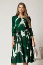 Rochie midi in clos din triplu voal cu imprimeuri verzi si cordon in talie, 1, dyfashion.ro
