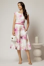 Rochie midi ivoar cu flori fucsia in clos cu buzunare si curea in talie, 3, dyfashion.ro