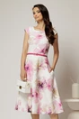 Rochie midi ivoar cu flori fucsia in clos cu buzunare si curea in talie, 1, dyfashion.ro