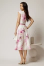 Rochie midi ivoar cu flori fucsia in clos cu buzunare si curea in talie, 2, dyfashion.ro