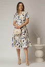 Rochie midi ivoar cu imprimeu cu aspect petrecut si cordon in talie, 3, dyfashion.ro