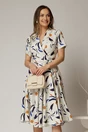 Rochie midi ivoar cu imprimeu cu aspect petrecut si cordon in talie, 1, dyfashion.ro