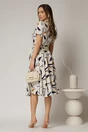 Rochie midi ivoar cu imprimeu cu aspect petrecut si cordon in talie, 2, dyfashion.ro