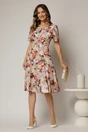 Rochie midi ivoar cu imprimeu floral cu funda la umar si croi in clini, 3, dyfashion.ro