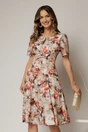 Rochie midi ivoar cu imprimeu floral cu funda la umar si croi in clini, 1, dyfashion.ro
