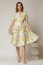Rochie midi ivoar cu imprimeu galben cu aspect petrecut si cordon in talie, 3, dyfashion.ro